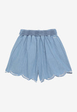 Chloé Kids Girls Embroidered Denim Shorts Blue CHC20079-ADE/O_CHLOE-Z10