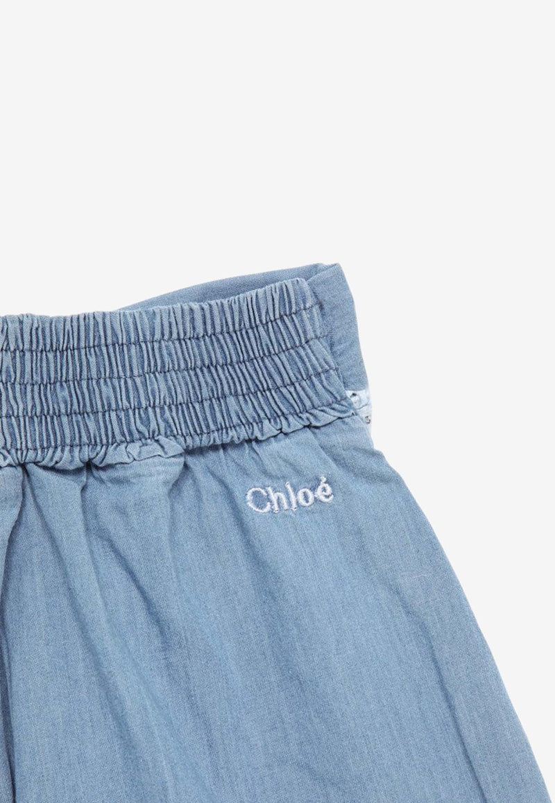 Chloé Kids Girls Embroidered Denim Shorts Blue CHC20079-CDE/O_CHLOE-Z10