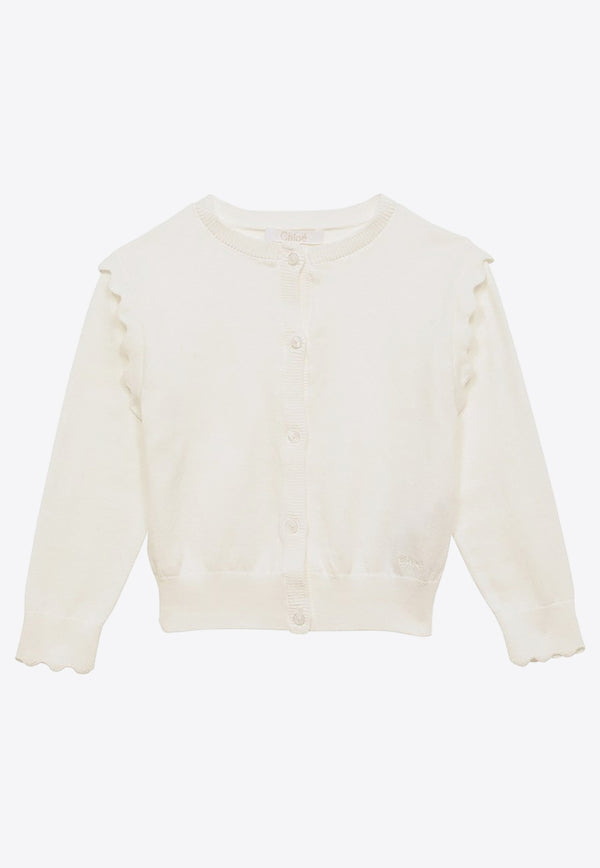 Chloé Kids Girls Logo Embroidered Knitted Cardigan White CHC20097-BCO/O_CHLOE-117