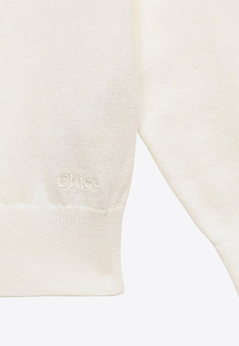 Chloé Kids Girls Logo Embroidered Knitted Cardigan White CHC20097-CCO/O_CHLOE-117