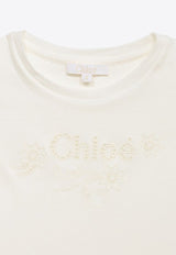 Chloé Kids Girls Logo Embroidered Crewneck T-shirt White CHC20109-ACO/O_CHLOE-117