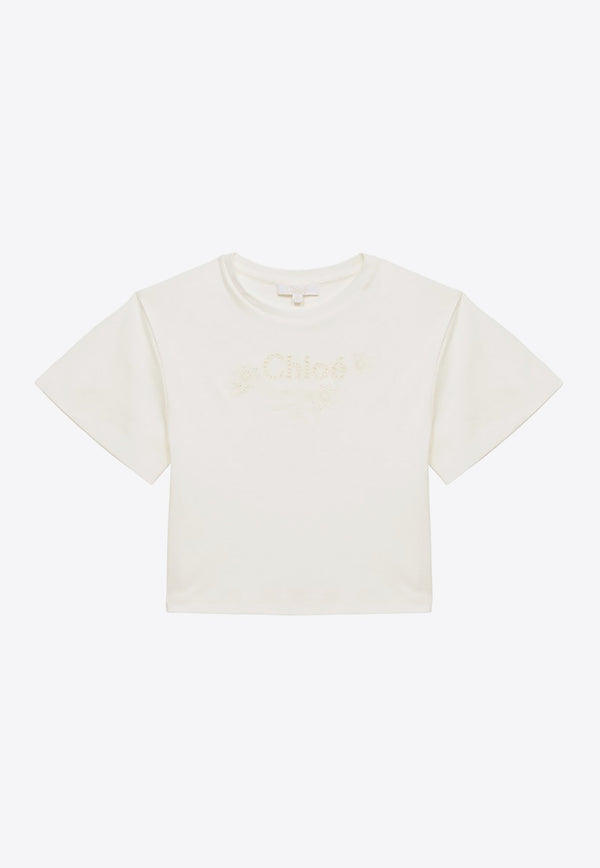 Chloé Kids Girls Logo Embroidered Crewneck T-shirt White CHC20109-BCO/O_CHLOE-117