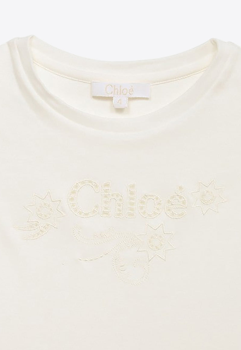 Chloé Kids Girls Logo Embroidered Crewneck T-shirt White CHC20109-BCO/O_CHLOE-117