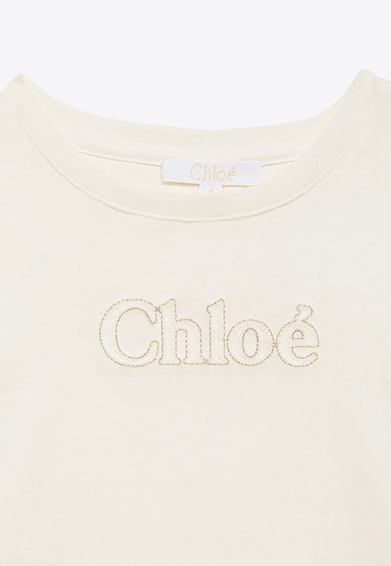 Chloé Kids Girls Logo Embroidered Crewneck T-shirt White CHC20110-ACO/O_CHLOE-117