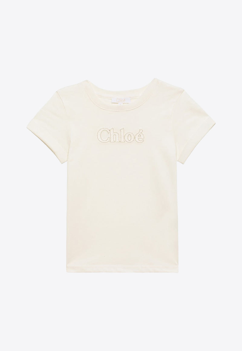 Chloé Kids Girls Logo Embroidered Crewneck T-shirt White CHC20110-BCO/O_CHLOE-117