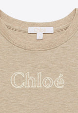 Chloé Kids Girls Logo Embroidered T-shirt Beige CHC20112-BCO/O_CHLOE-C03