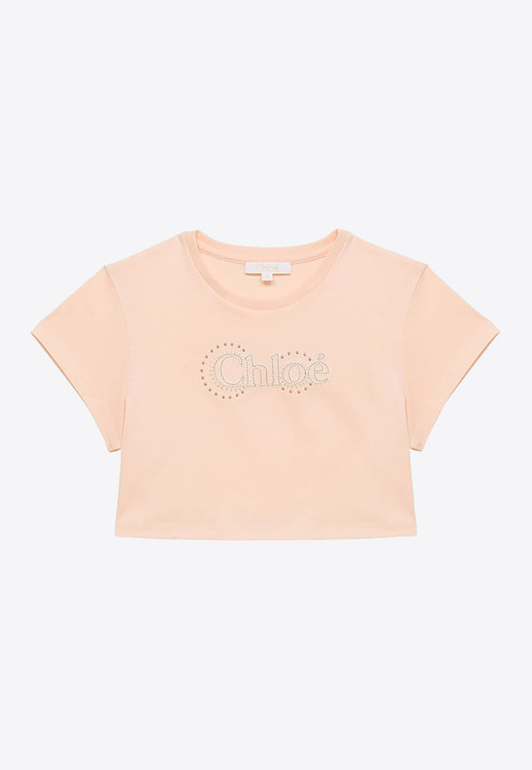 Chloé Kids Girls Logo Cropped T-shirt Pink CHC20114-BCO/O_CHLOE-45F