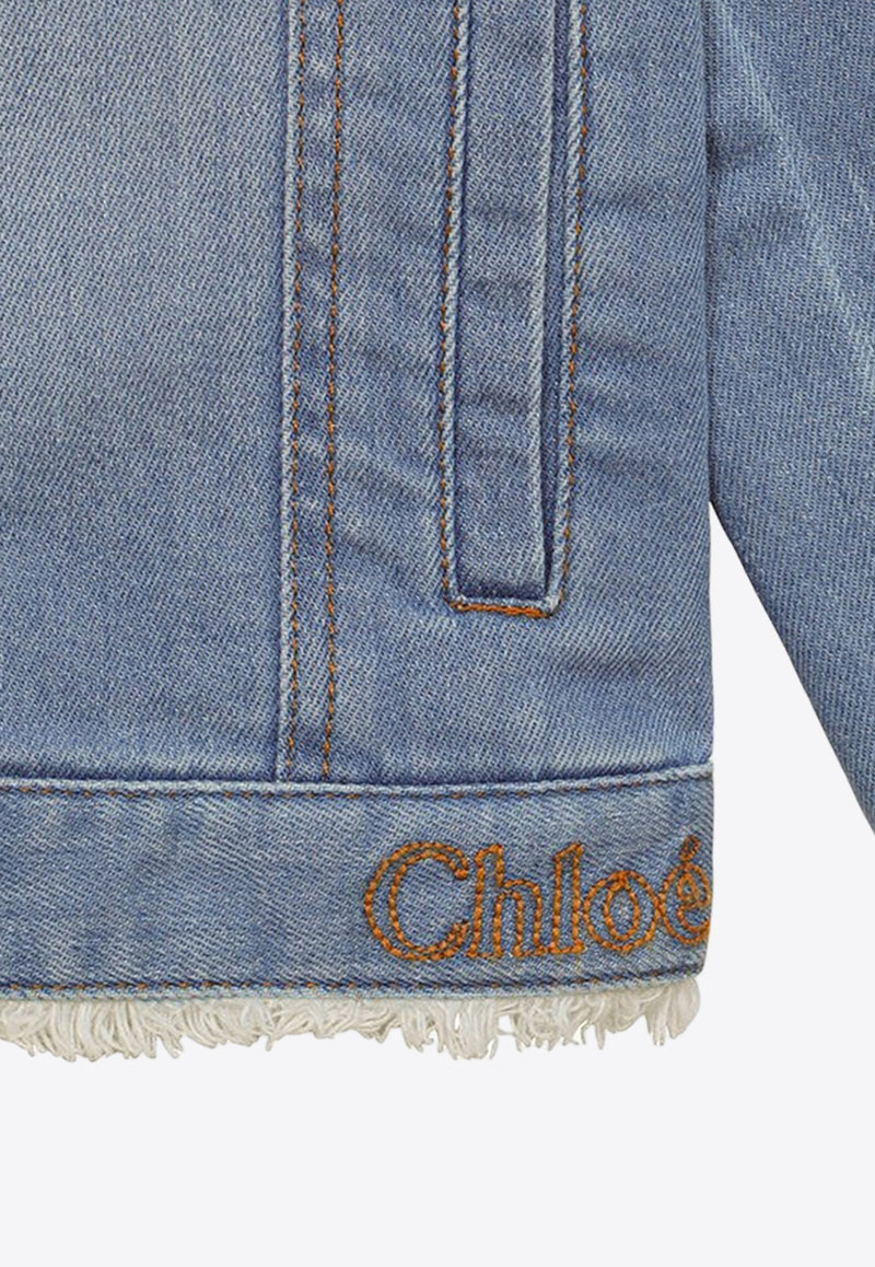 Chloé Kids Girls Washed-Effect Denim Jacket Blue CHC20117-ADE/O_CHLOE-Z04
