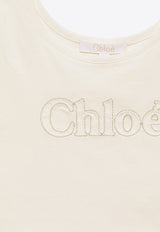 Chloé Kids Girls Logo Embroidered Cropped Top White CHC20180-ACO/O_CHLOE-117