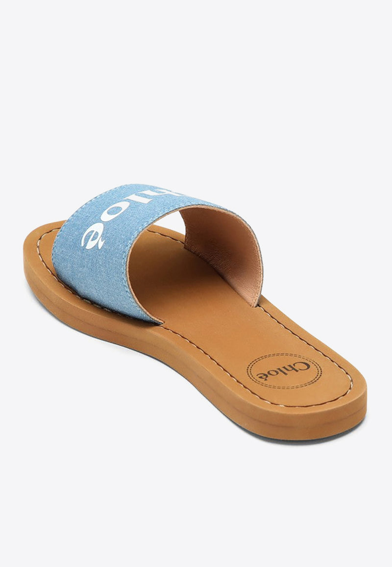 Chloé Kids Girls Woody Denim Flat Sandals Blue CHC20185-APL/O_CHLOE-Z10