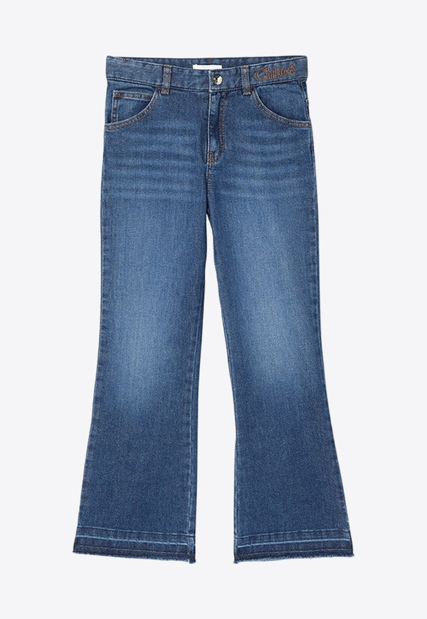 Chloé Kids Girls Washed Denim Pants Blue CHC20230-ADE/P_CHLOE-Z10