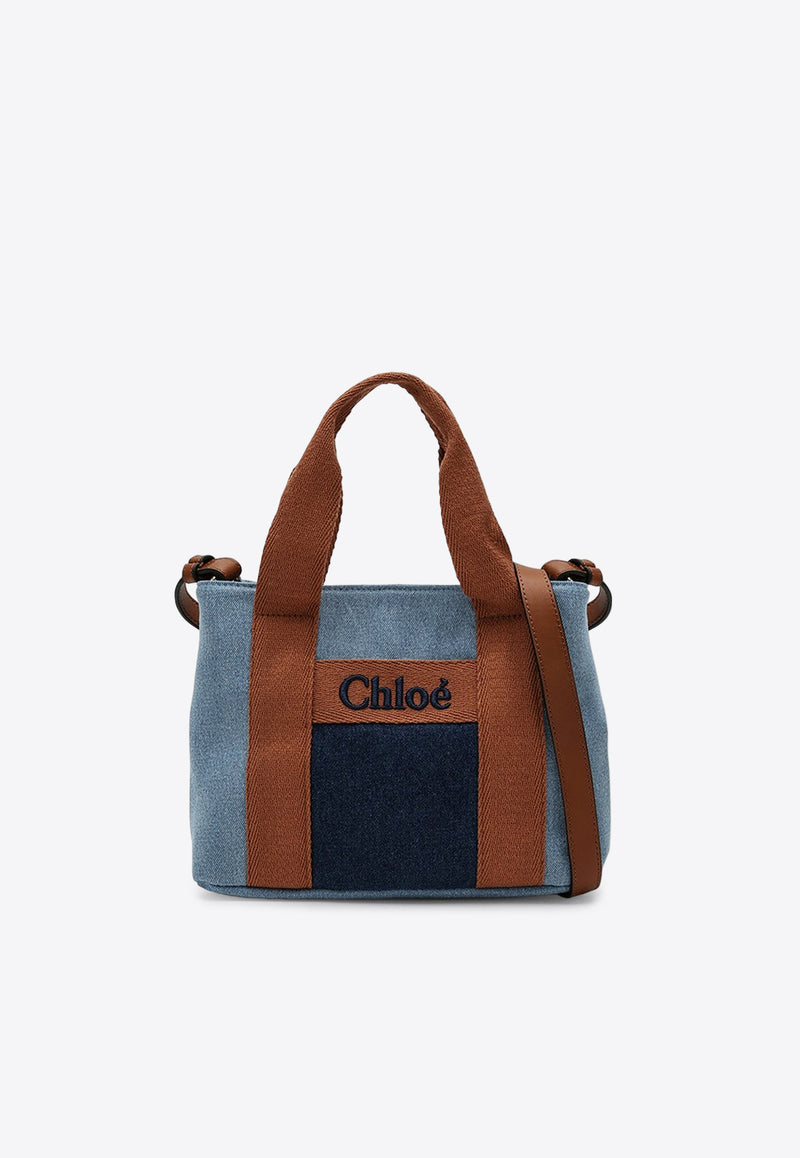 Chloé Logo Embroidered Denim Shoulder Bag Blue CHC20355CO/P_CHLOE-Z10