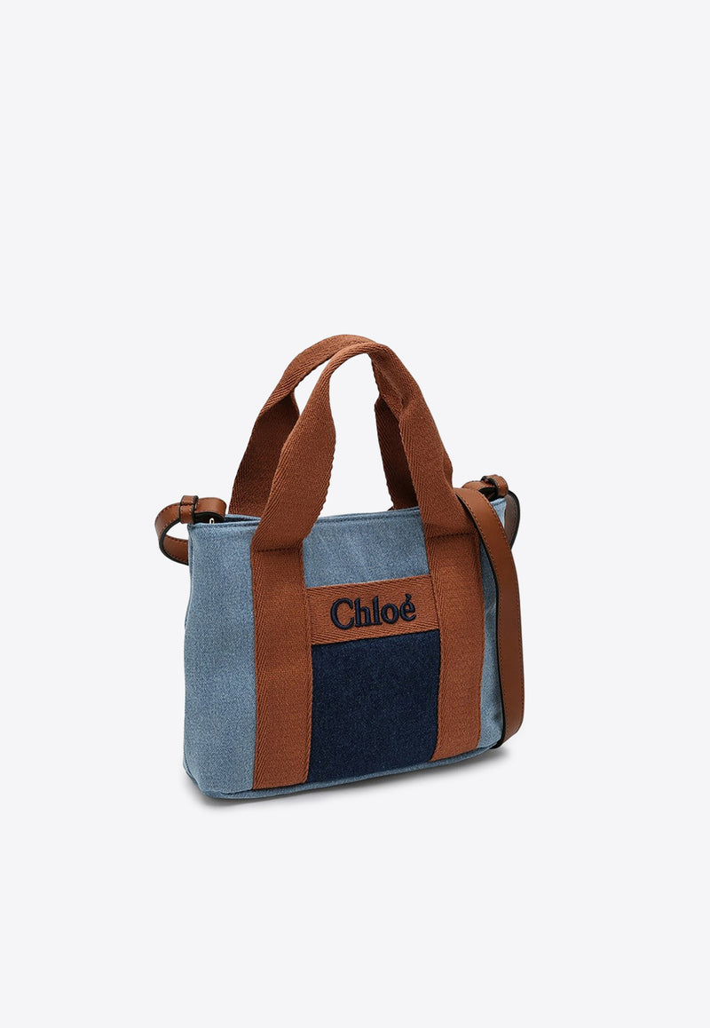 Chloé Logo Embroidered Denim Shoulder Bag Blue CHC20355CO/P_CHLOE-Z10