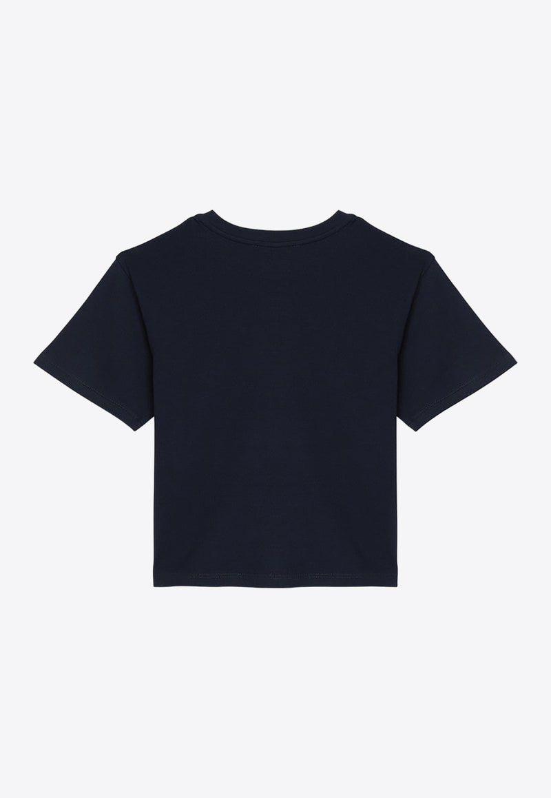 Chloé Kids Girls Logo Embroidered T-shirt Blue CHC20366-ACO/P_CHLOE-859