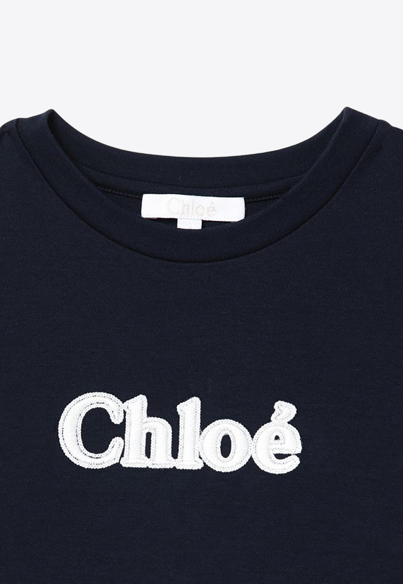 Chloé Kids Girls Logo Embroidered T-shirt Blue CHC20366-ACO/P_CHLOE-859