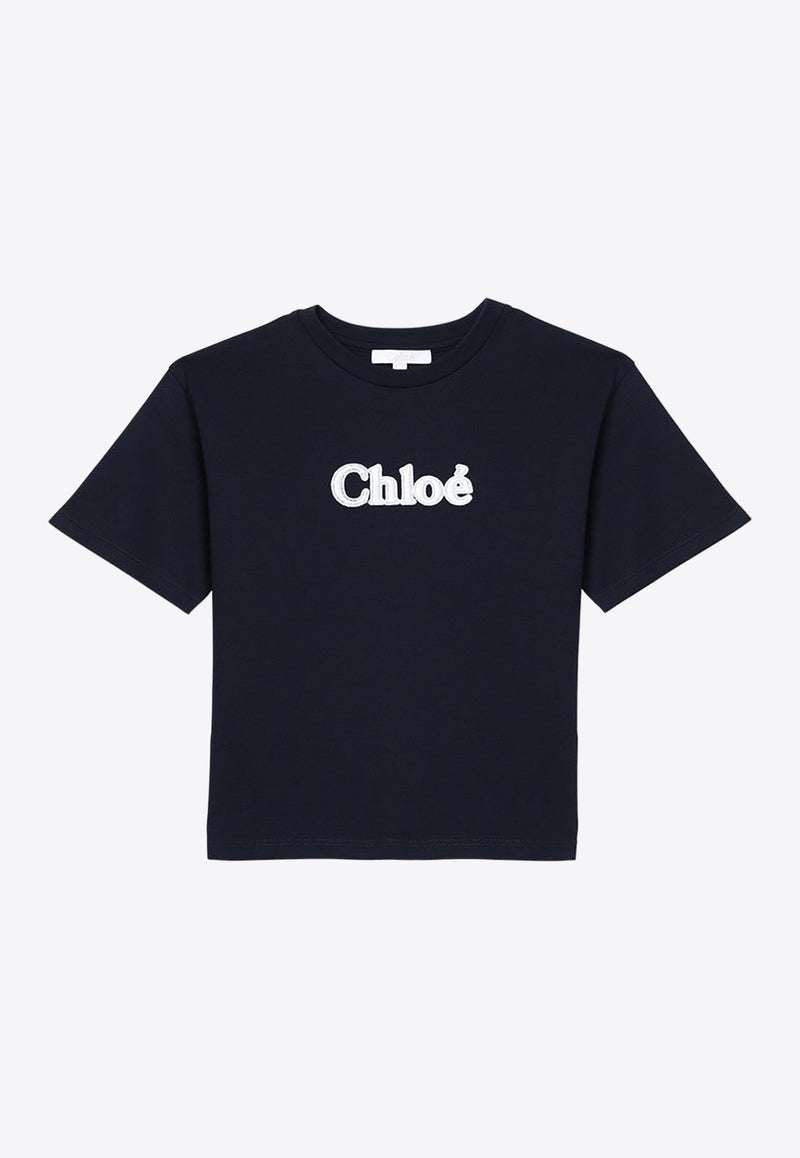 Chloé Kids Girls Logo Embroidered T-shirt Blue CHC20366-CCO/P_CHLOE-859