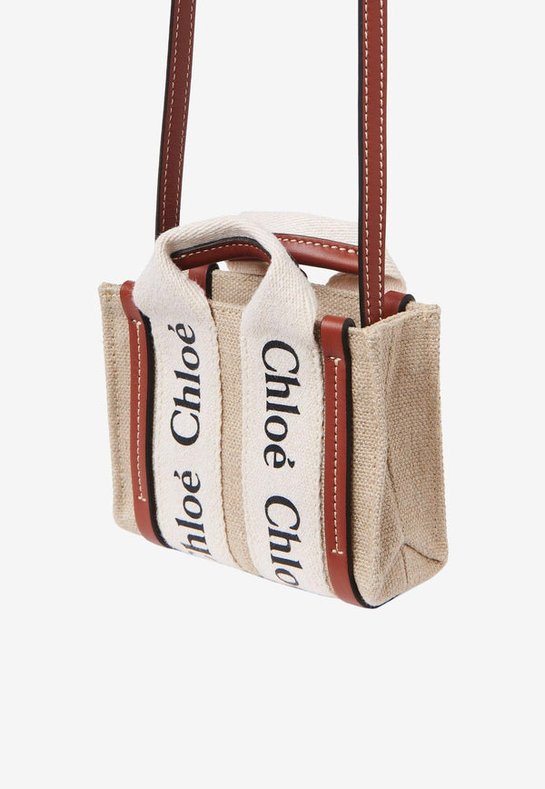Chloé Nano Woody Tote Bag CHC22AP235I2690U WHITE - BROWN 1