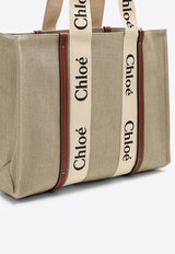 Chloé Large Woody Canvas Tote Bag Beige CHC22AS382I26/O_CHLOE-90U