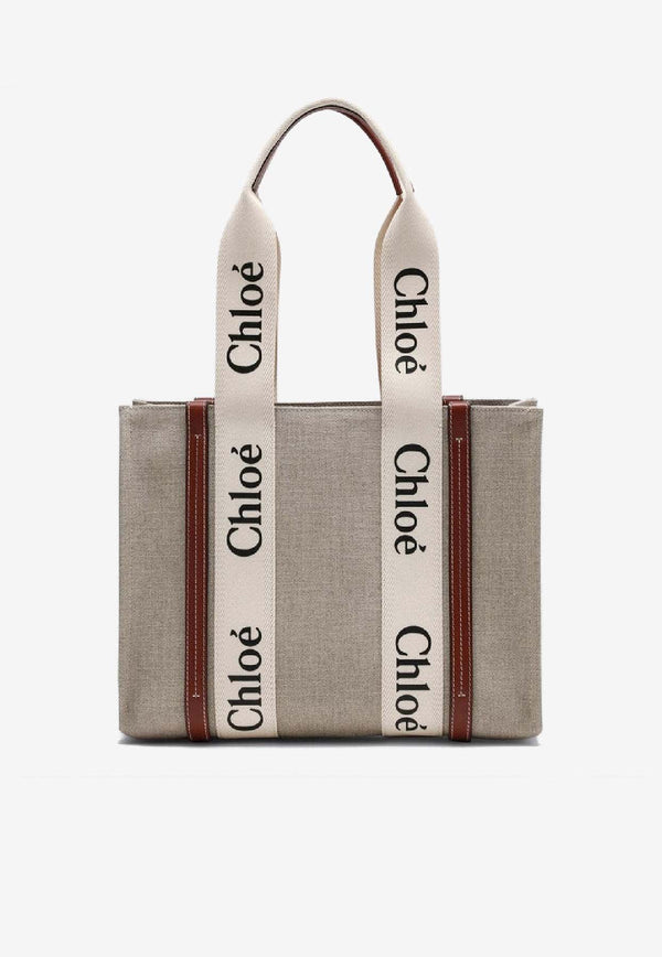 Chloé Medium Woody Canvas Tote Bag Beige CHC22AS383I26/S_CHLOE-90U