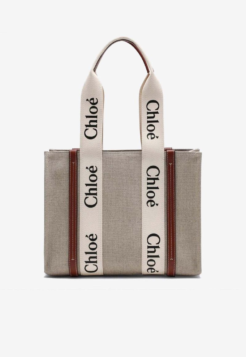 Chloé Medium Woody Canvas Tote Bag Beige CHC22AS383I26/S_CHLOE-90U