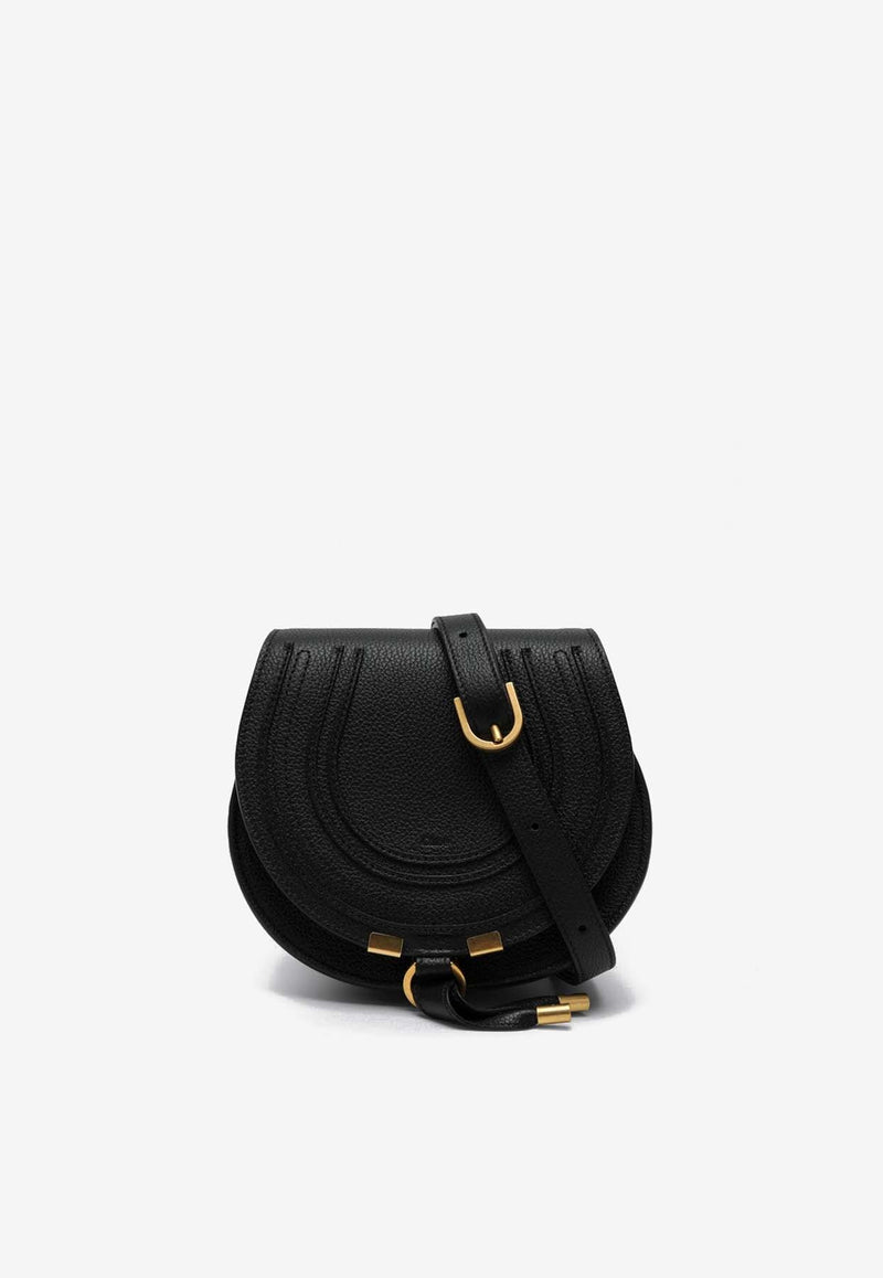 Chloé Small Marcie Saddle Bag in Grained Leather Black CHC22AS680I31/P_CHLOE-001