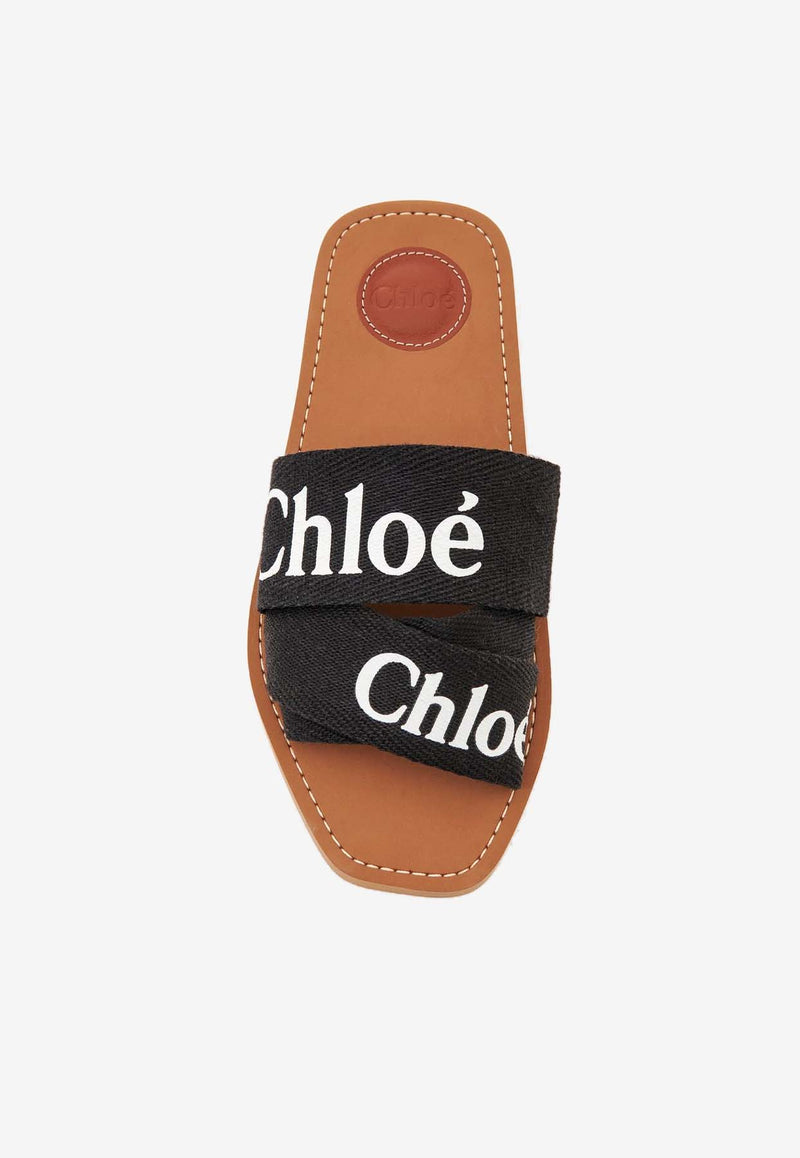 Chloé Woody Logo Print Sandals Black CHC22U188Z3BLACK