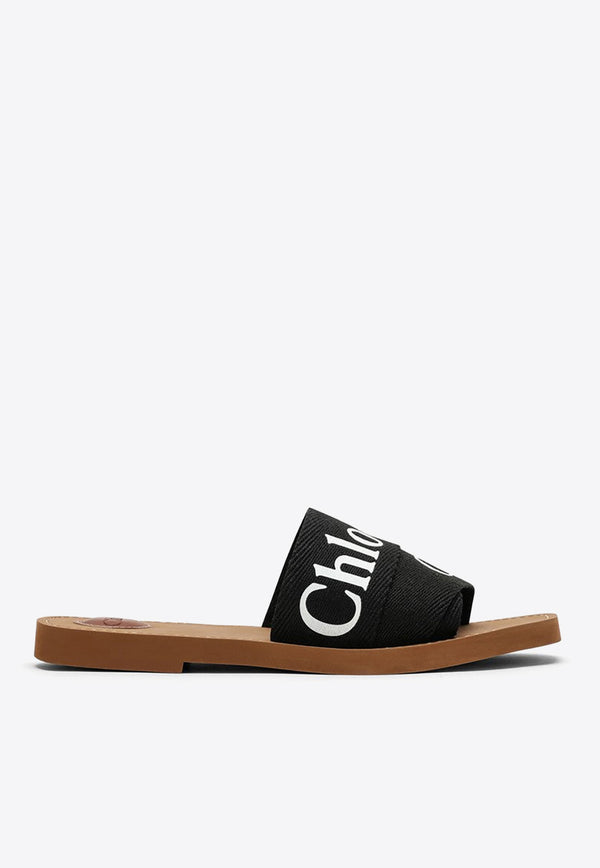 Chloé Woody Logo Flat Sandals Black CHC22U188Z3/O_CHLOE-001