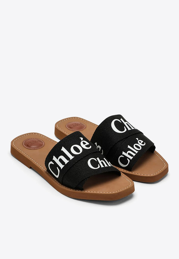 Chloé Woody Logo Flat Sandals Black CHC22U188Z3/O_CHLOE-001