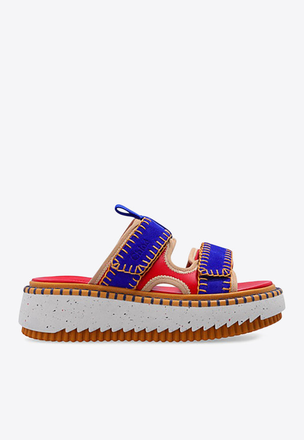Chloé Lilli Leather Flatform Slides Multicolor CHC22U626Z89AP Orange - Blue 1