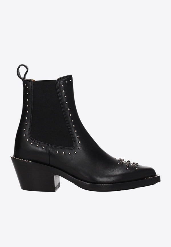 Chloé 60 Studded Leather Ankle Boots Black CHC22W705AV001 BLACK