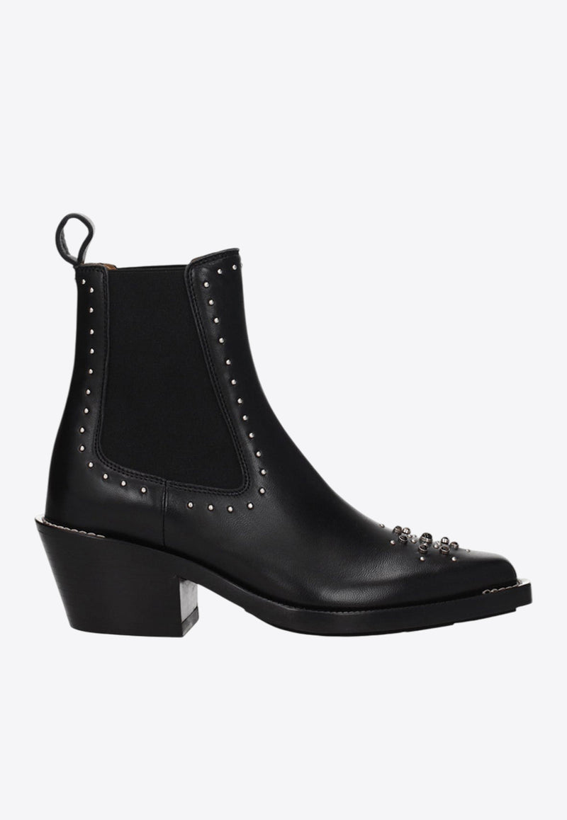 Chloé 60 Studded Leather Ankle Boots Black CHC22W705AV001 BLACK