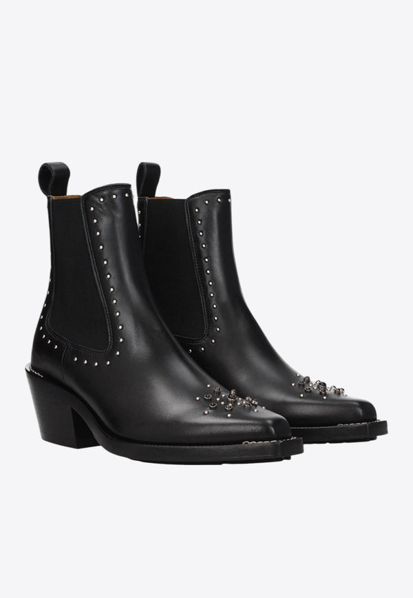 Chloé 60 Studded Leather Ankle Boots Black CHC22W705AV001 BLACK