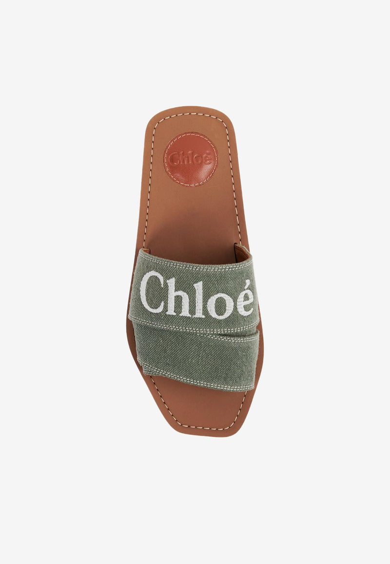 Chloé Logo Woody Sandals CHC23A188FE3E8 WIDE FOREST