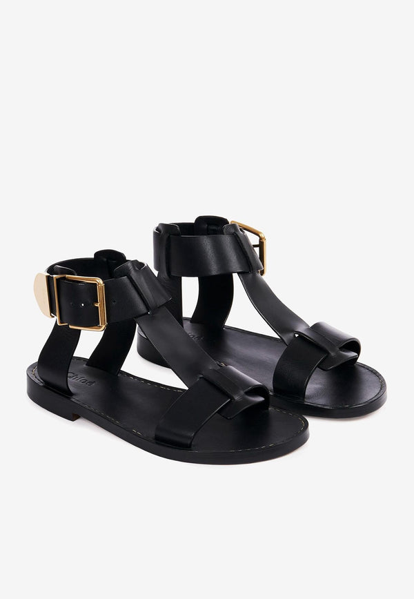 Chloé Rebecca Leather Flat Sandals CHC23A884EX001 BLACK