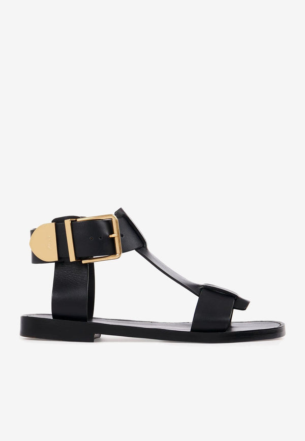 Chloé Rebecca Leather Flat Sandals CHC23A884EX001 BLACK