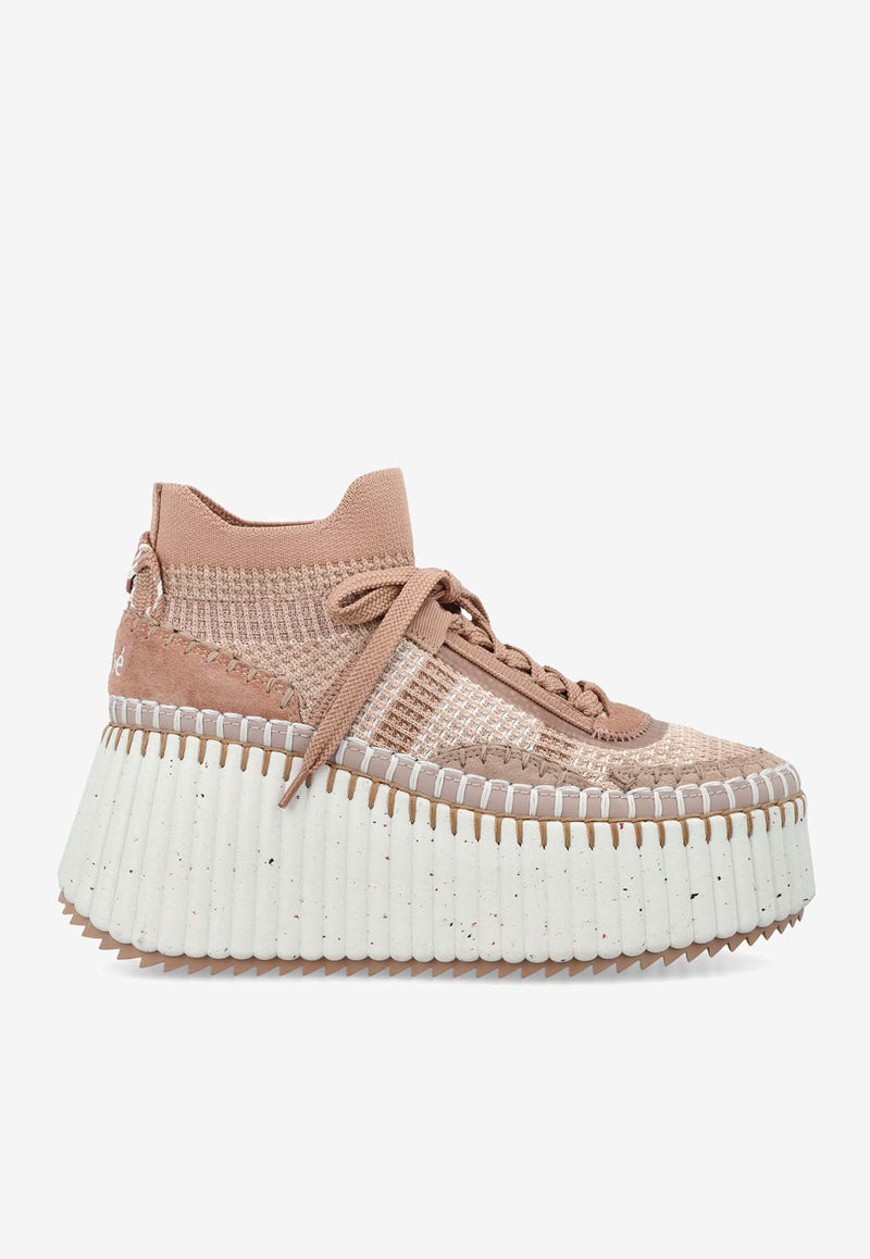 Chloé Nama Platform-Wedge Sneakers Blush CHC23A909Y06L6 Tan Rose