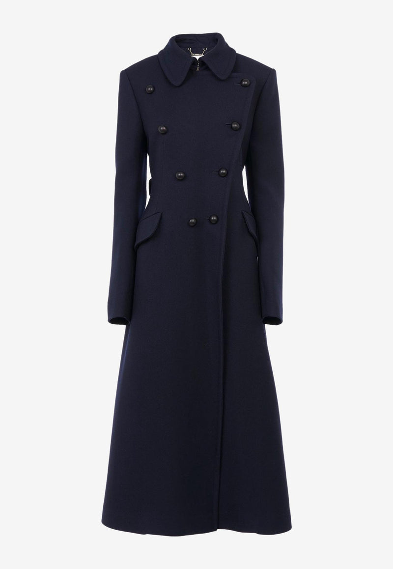 Chloé Double-Breasted Long Wool Coat CHC23AMA010754D2 ANTHRACITE BLUE