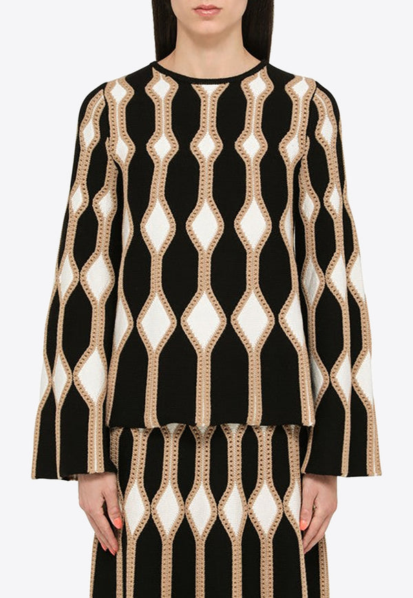 Chloé Geometric-Pattern Sweater in Wool and Silk Brown CHC23AMP14520/N_CHLOE-20P