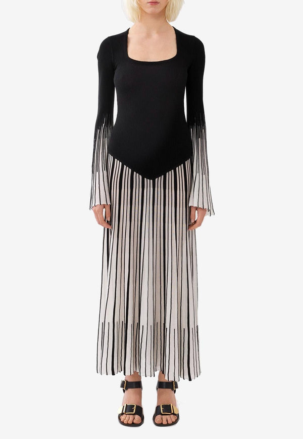 Chloé Striped Maxi Dress in Wool and Silk CHC23AMR04662001 BLACK