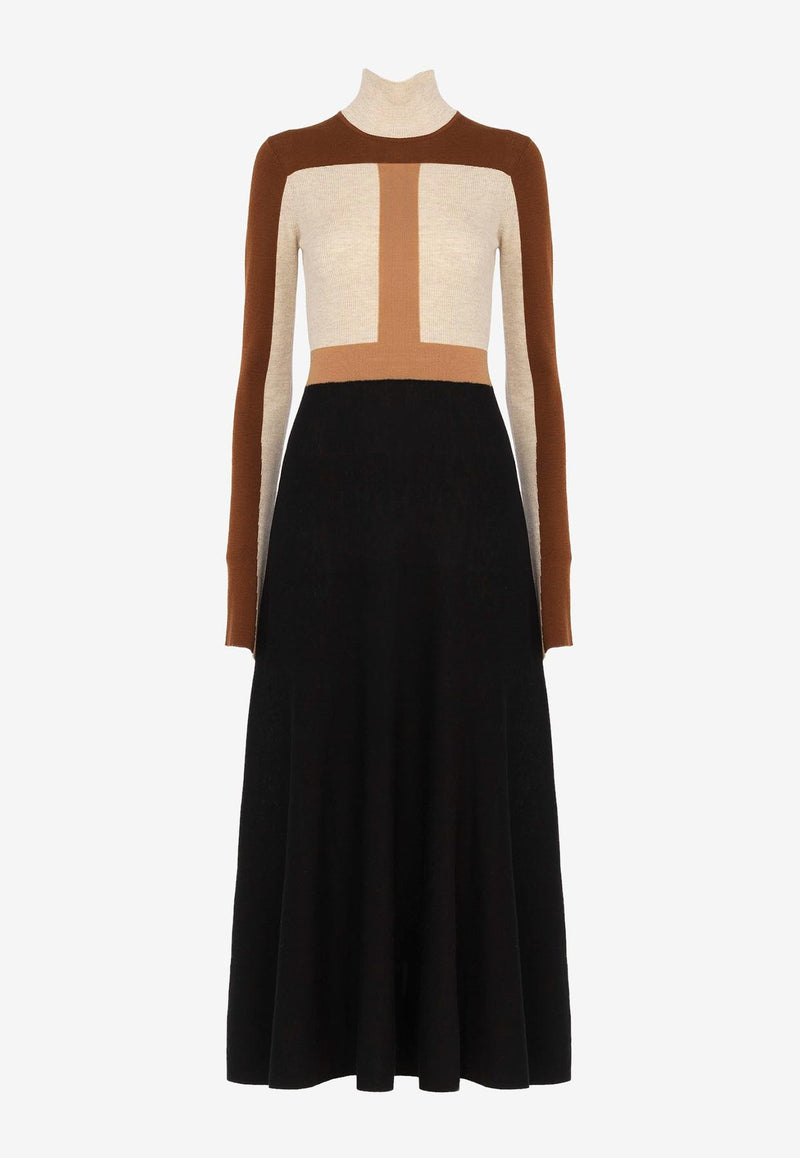 Chloé Flared Maxi Dress in Wool CHC23AMR055852ZA MULTICOLOR BROWN 1