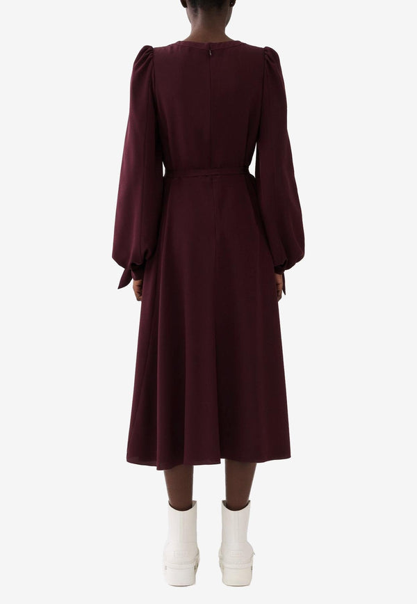 Chloé Long-Sleeved Midi Dress in Silk CHC23ARO2200456A OBSCURE PURPLE Purple