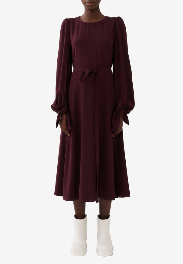 Chloé Long-Sleeved Midi Dress in Silk CHC23ARO2200456A OBSCURE PURPLE Purple