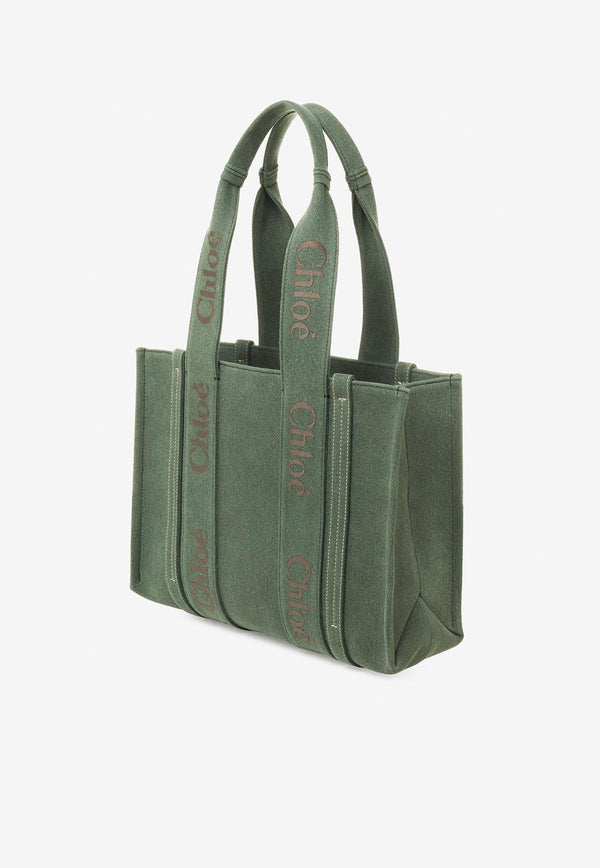 Chloé Medium Woody Tote Bag CHC23AS383L123E8 WIDE FOREST Green