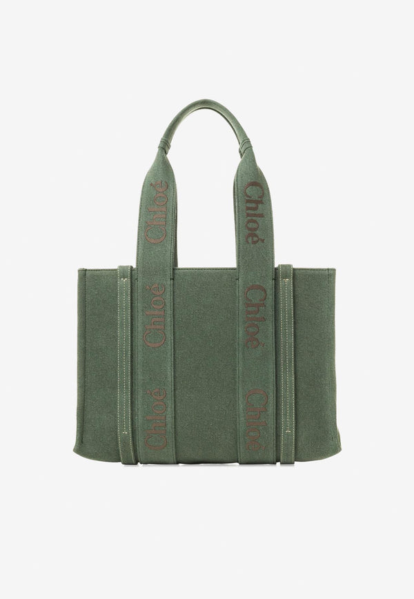 Chloé Medium Woody Tote Bag CHC23AS383L123E8 WIDE FOREST Green