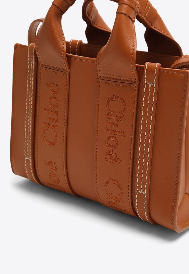 Chloé Mini Woody Leather Tote Bag Brown CHC23SP237I60/O_CHLOE-247