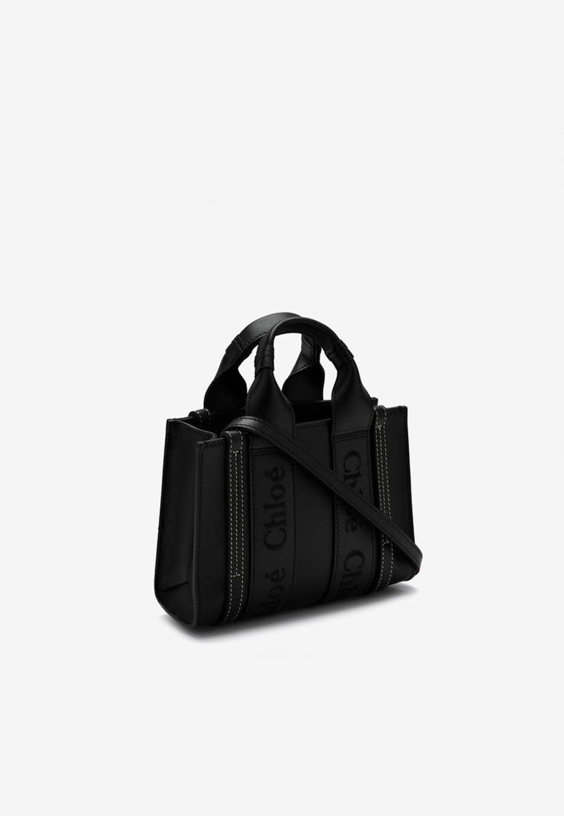 Chloé Mini Woody Calf Leather Tote Bag Black CHC23SP237I60/P_CHLOE-001