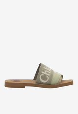Chloé Woody Linen Flat Mules Green CHC23U188EF 3D6
