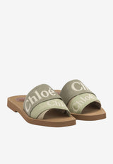Chloé Woody Linen Flat Mules Green CHC23U188EF 3D6