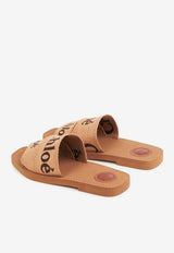 Chloé Woody Logo Flat Sandals Tan CHC23U188EF2Y4 Dark Tan