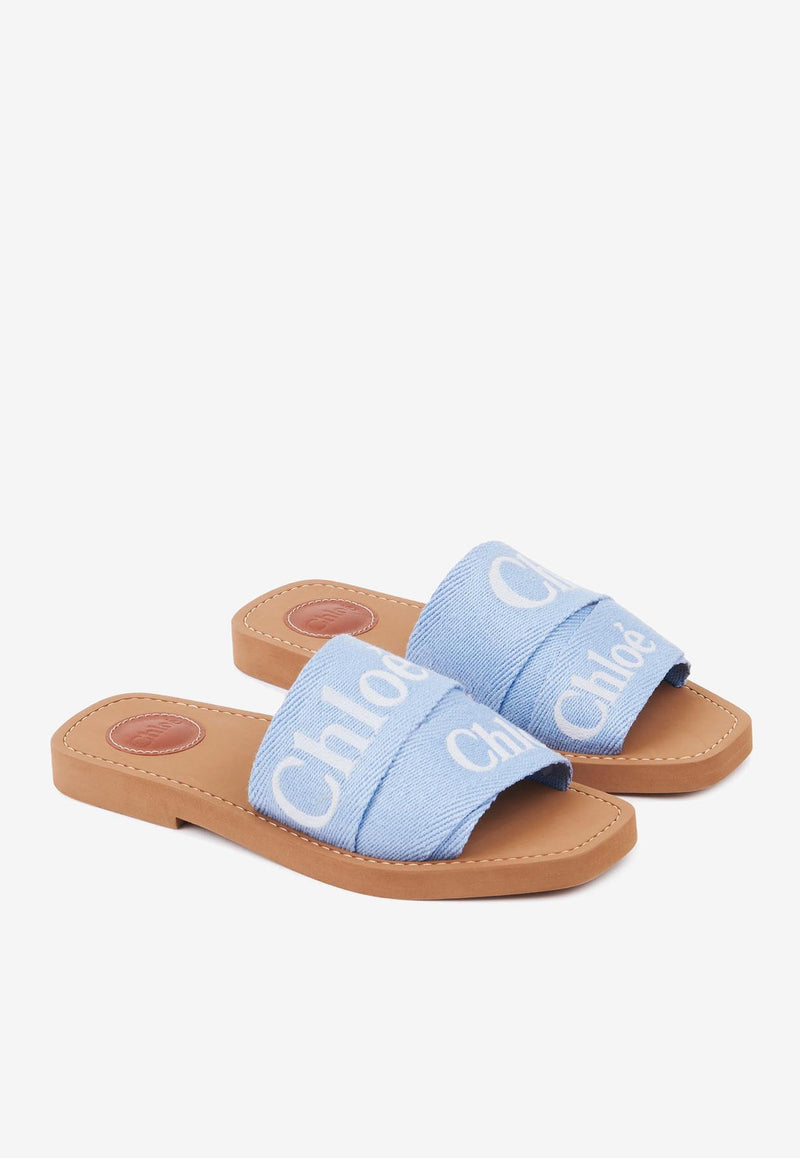 Chloé Woody Linen-Blend Flat Mules CHC23U188EF41W